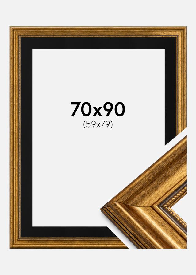 Kehys Rokoko Kulta 70x90 cm - Passepartout Musta 60x80 cm