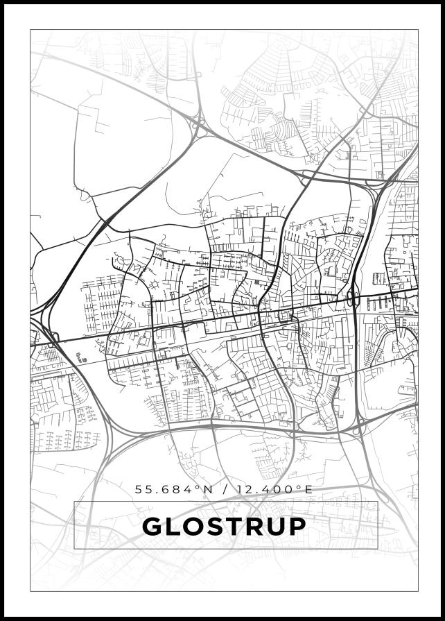 Kartta - Glostrup - Valkoinen Juliste