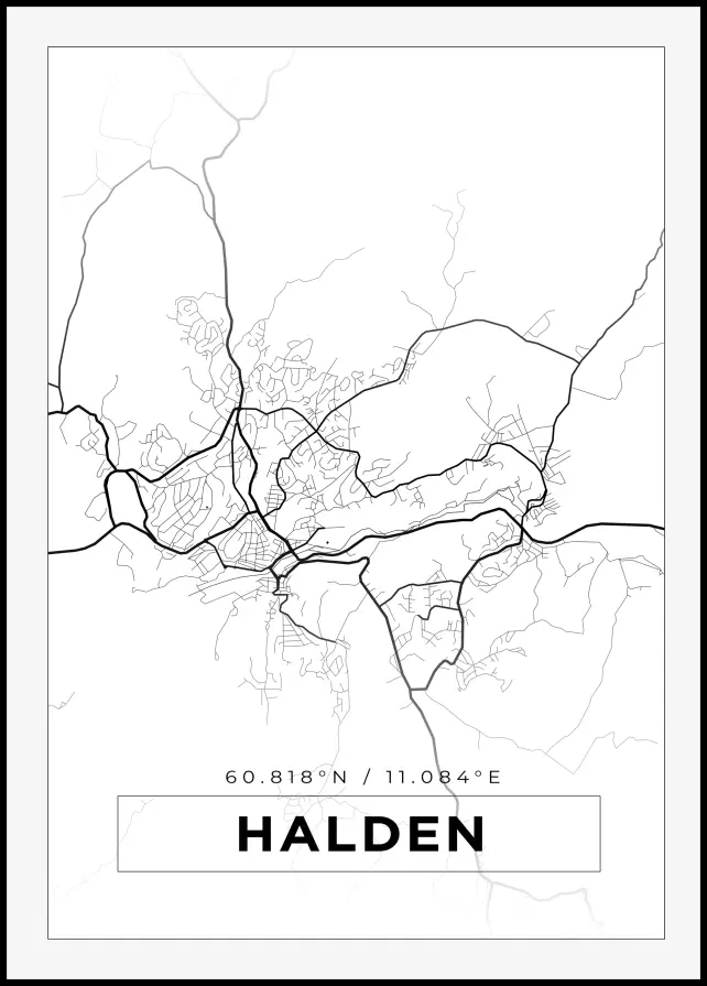 Kartta - Halden - Valkoinen Juliste