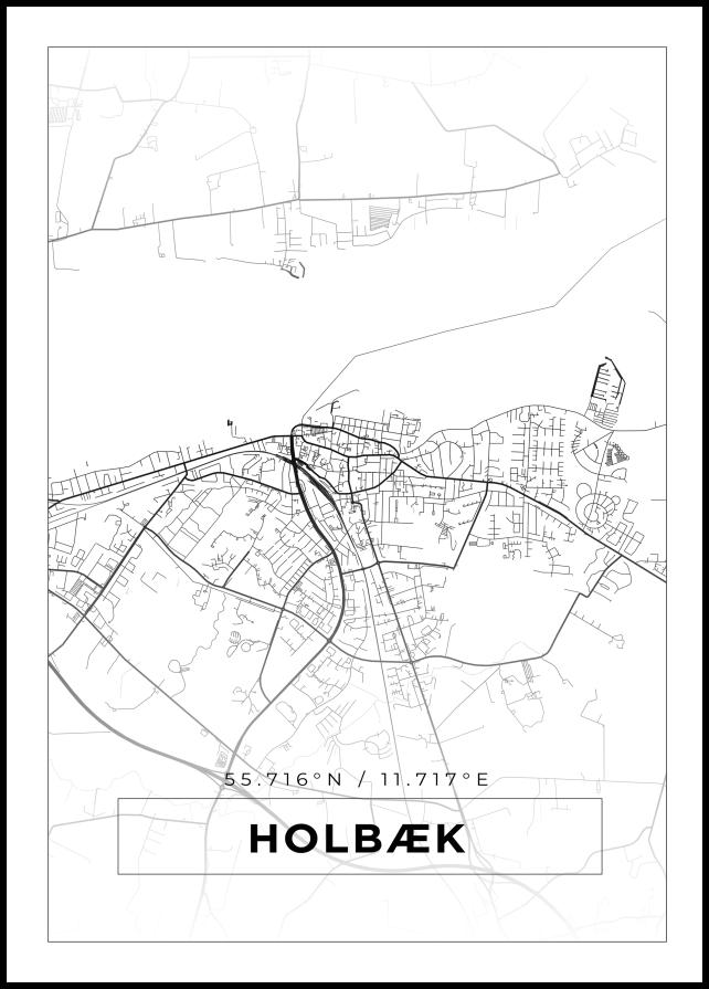 Kartta - Holbæk - Valkoinen Juliste