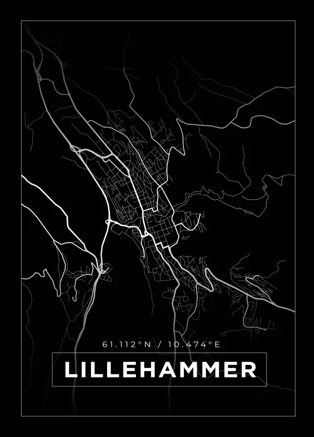 Kartta - Lillehammer - Musta Juliste