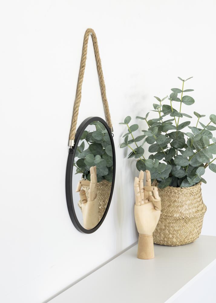 KAILA Pyöreä Peili Rope - Musta 30 cm Ø