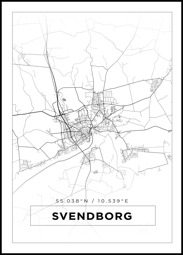 Kartta - Svendborg - Valkoinen Juliste