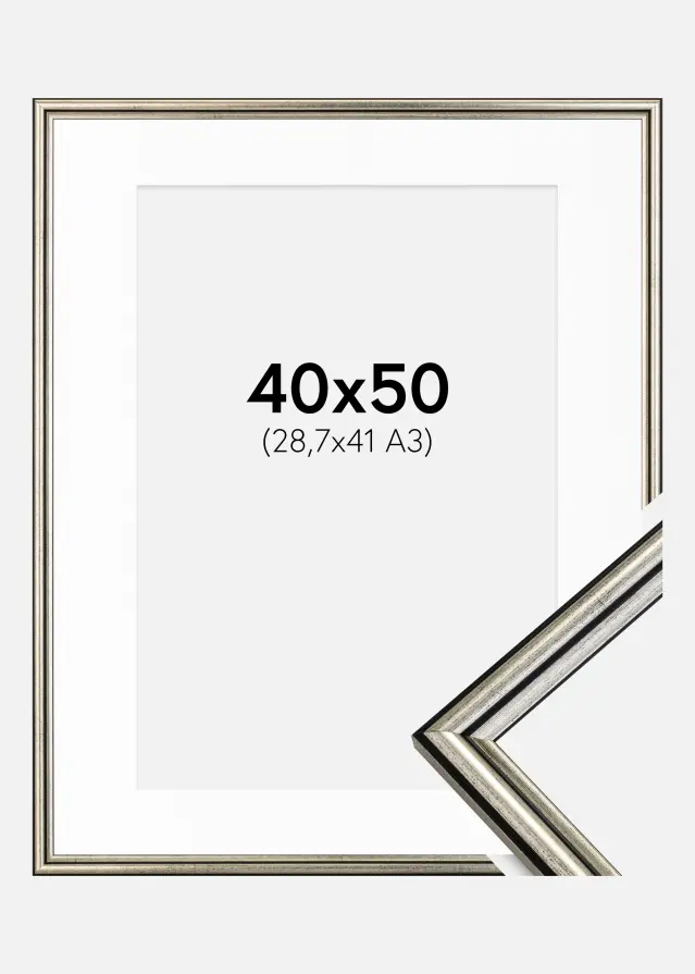 Kehys Horndal Hopea 40x50 cm - Passepartout Valkoinen 29,7x42 cm (A3)