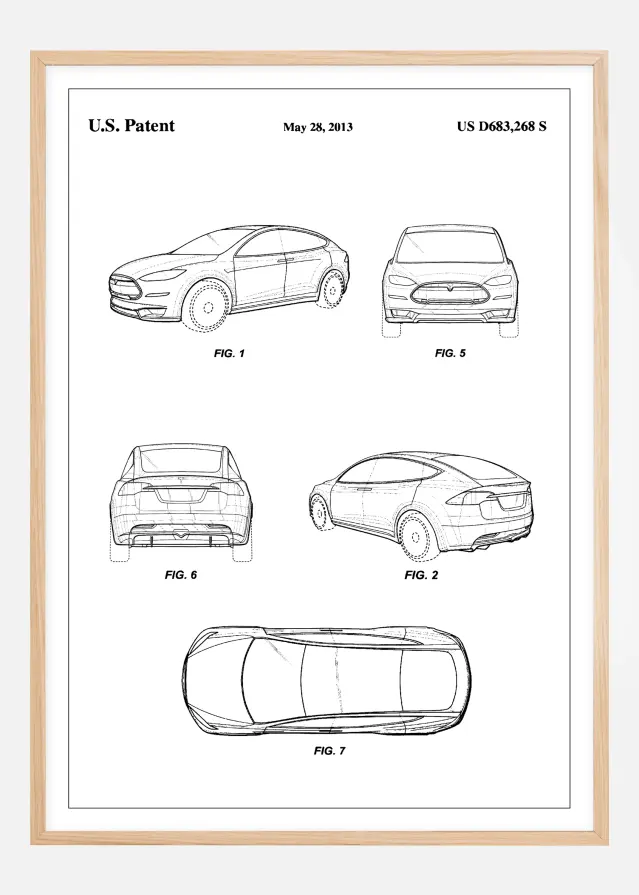 Patent Print - Tesla - White Juliste