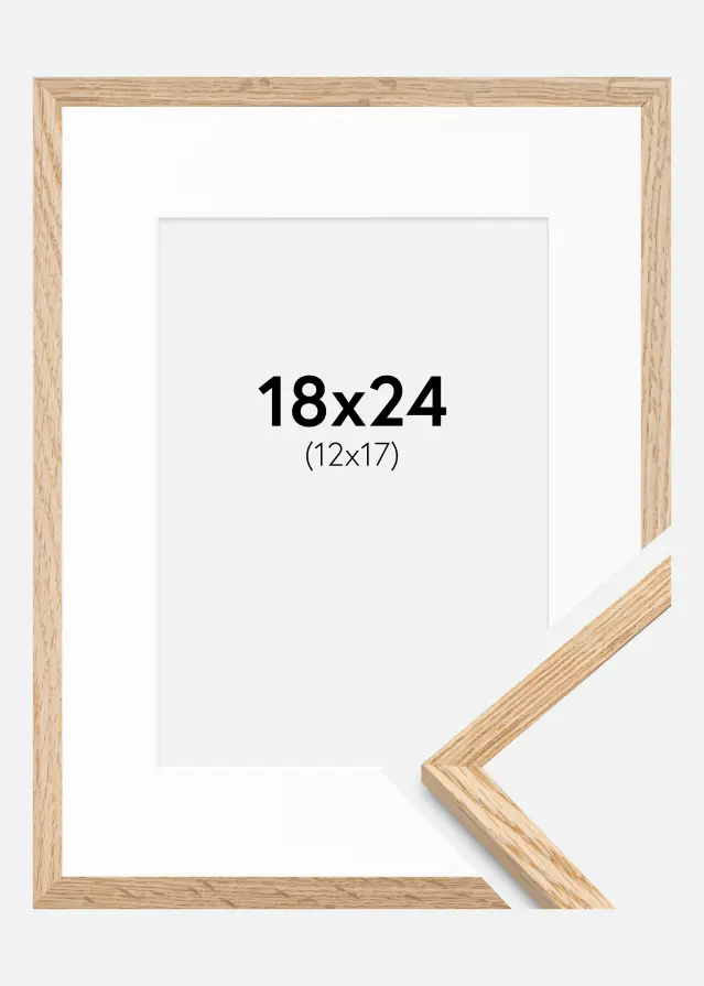 Kehys Kapea Tammi 18x24 cm - Passepartout Valkoinen 13x18 cm