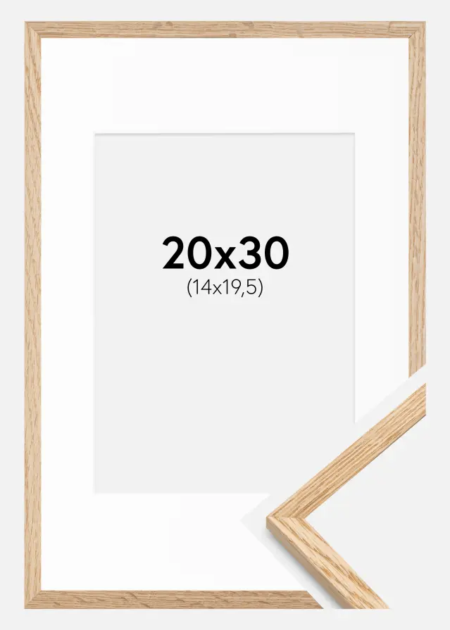 Kehys Kapea Tammi 20x30 cm - Passepartout Valkoinen 15x21 cm (A5)