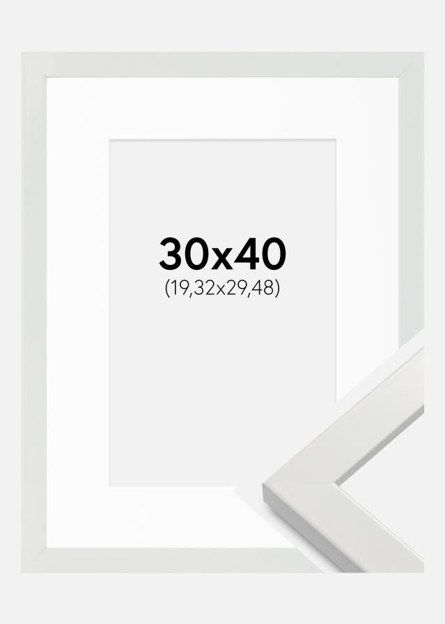 Kehys White Wood Glossy 30x40 cm - Passepartout Valkoinen 8x12 inches