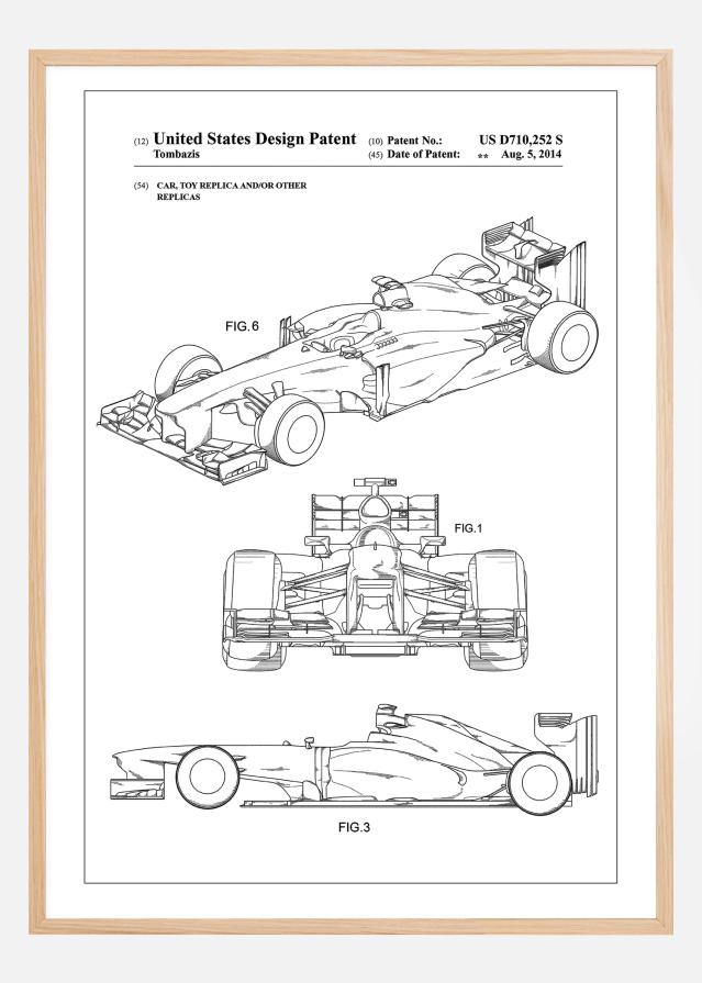 Patent Print - Formula 1 Racing Car - White Juliste