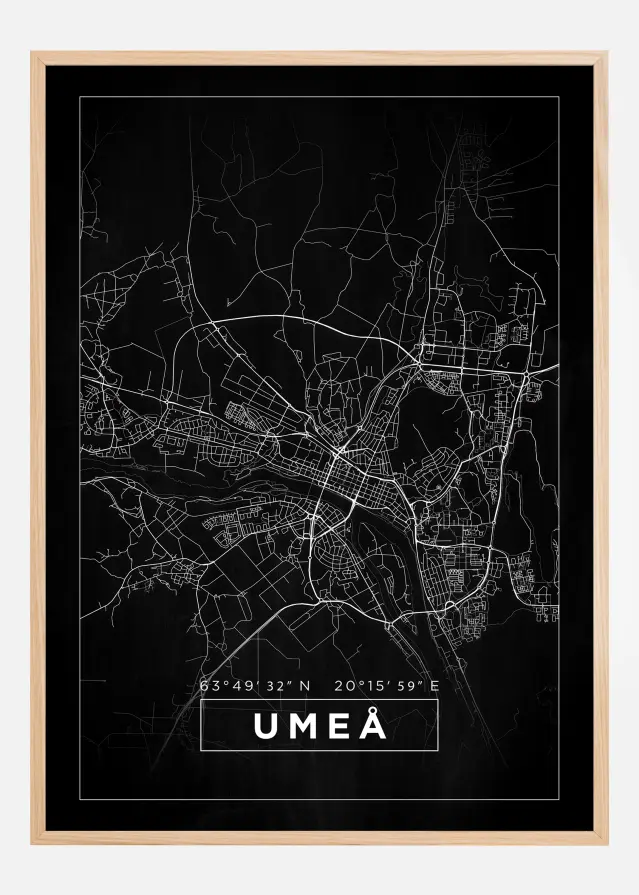 Kartta - Umeå - Musta Juliste