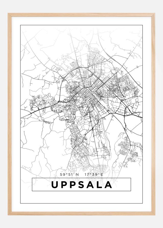 Kartta - Uppsala - Valkoinen Juliste