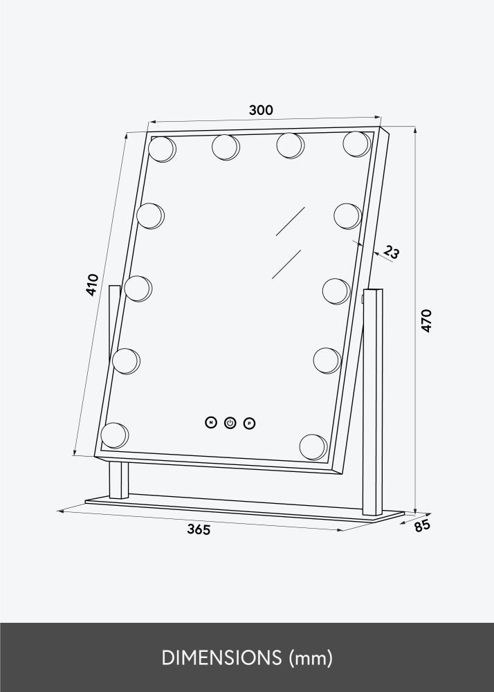 KAILA Meikkipeili Hollywood 12 Hopeanvärinen 30x41 cm