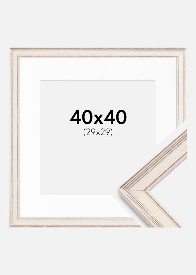 Kehys Shabby Chic Valkoinen 40x40 cm - Passepartout Valkoinen 30x30 cm