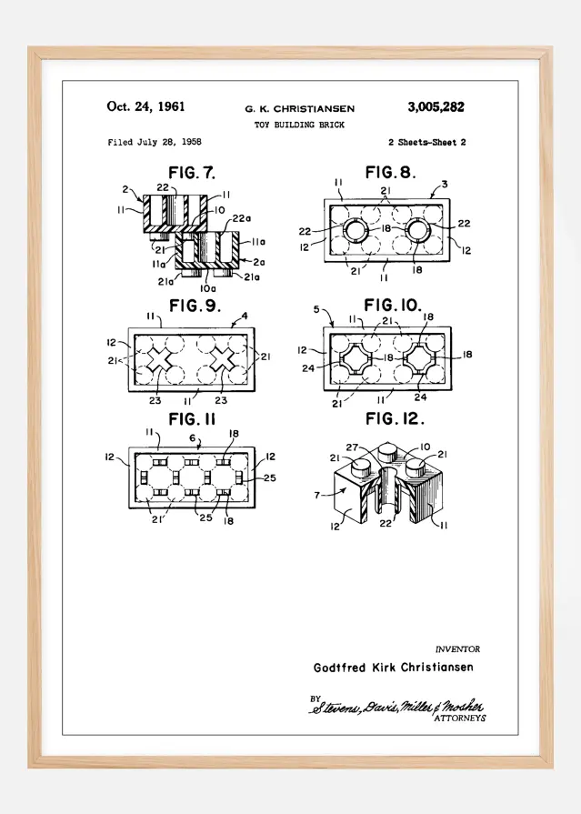 Patent Print - Lego Block II - White Juliste