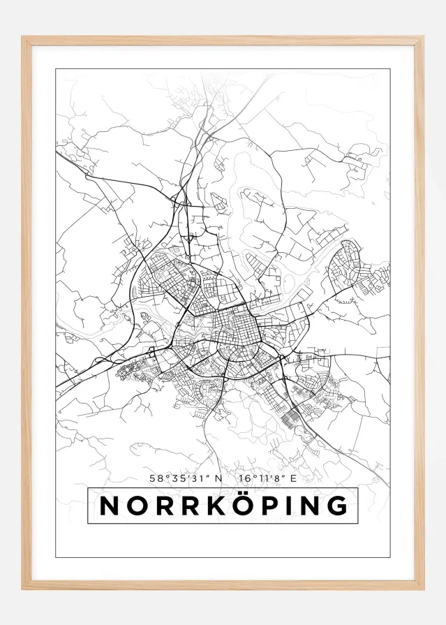 Kartta - Norrköping - Valkoinen Juliste