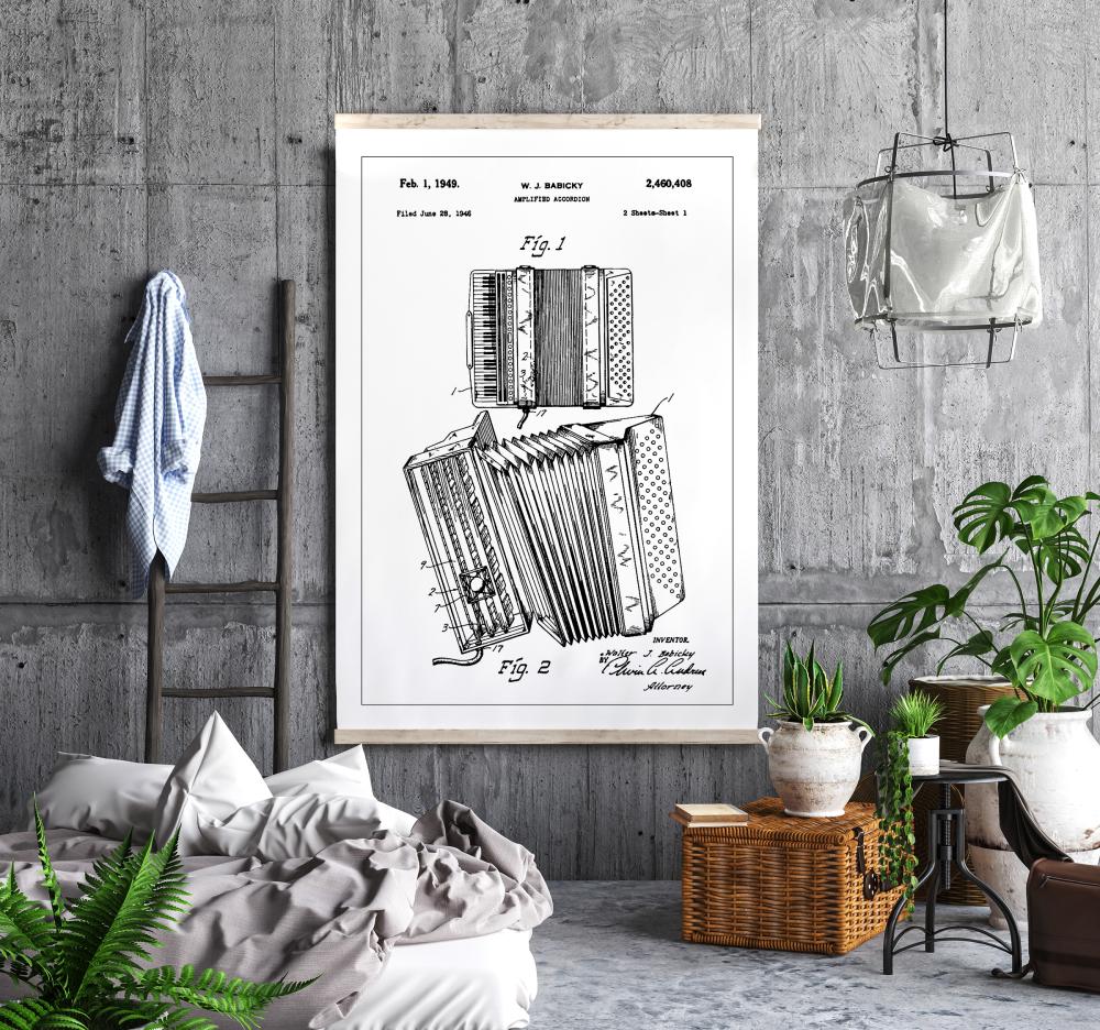 Patent Print - Amplified Accordion I - White Juliste