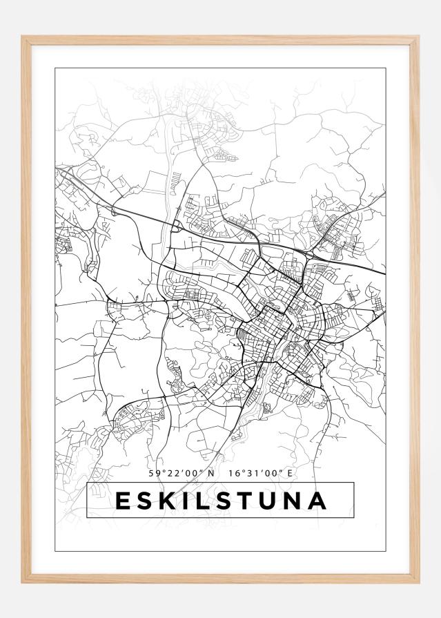 Kartta - Eskilstuna - Valkoinen Juliste