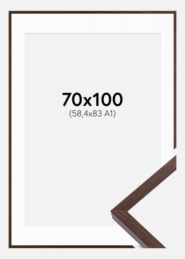 Kehys E-Line Saksanpähkinä 70x100 cm - Passepartout Valkoinen 59,4x84 cm (A1)
