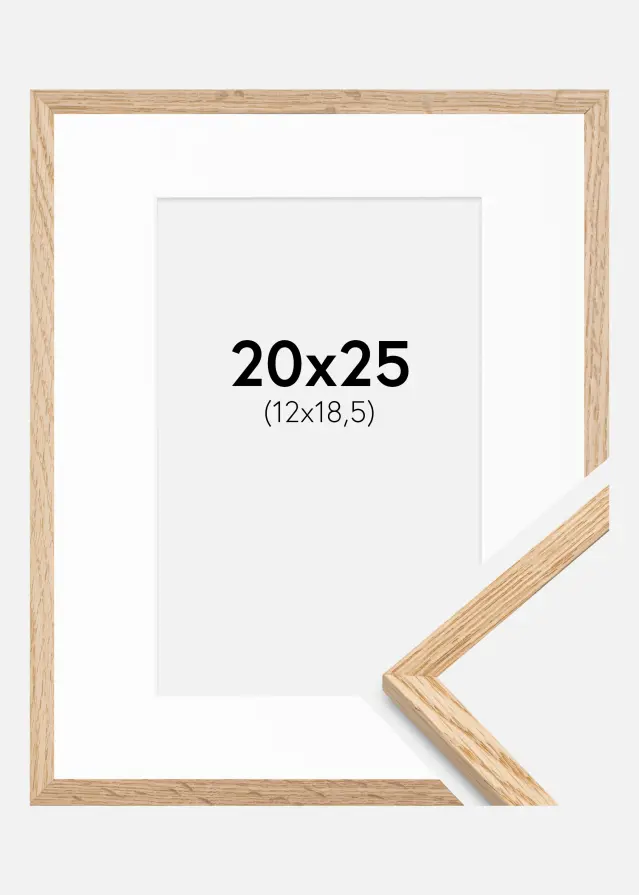 Kehys Kapea Tammi 20x25 cm - Passepartout Valkoinen 13x19,5 cm