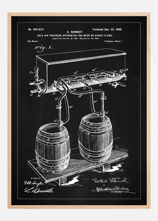 Patent Print - Beer Kegs - Black Juliste