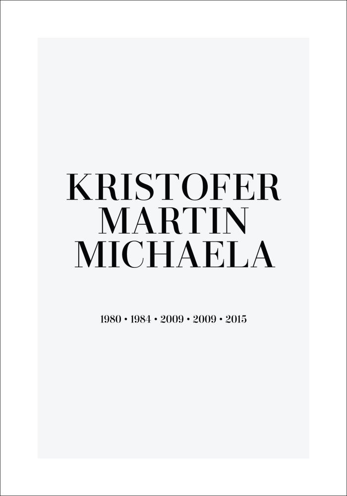 Perhetaulu - 3 Nimeä & Vuotta - Harmaa