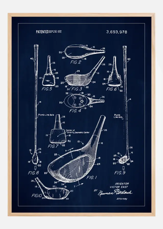 Patent Print - Golf Club - Blue Juliste
