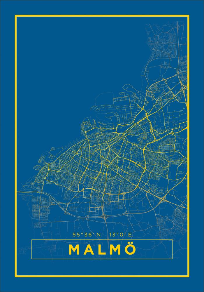 Kartta - Malmö - Juliste - Sininen