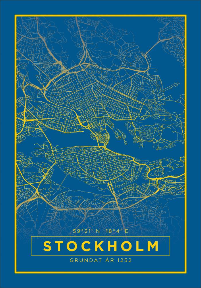 Kartta - Stockholm - Juliste - Sininen