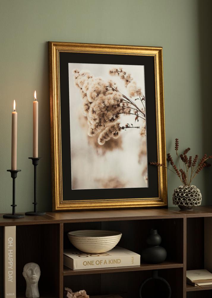 Kehys Rokoko Kulta 30x40 cm - Passepartout Musta 21x29,7 cm (A4)