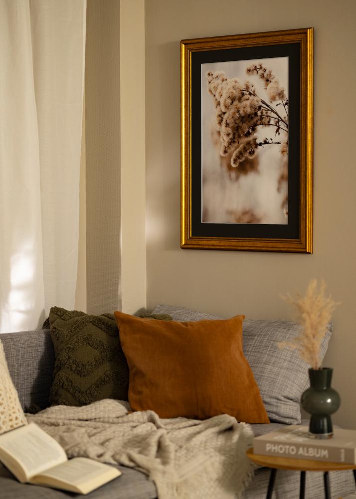 Kehys Rokoko Kulta 30x40 cm - Passepartout Musta 21x29,7 cm (A4)