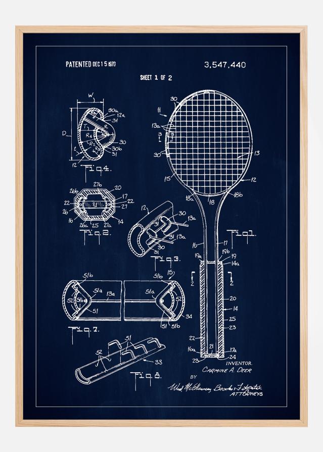 Patent Print - Tennis Racket - Blue Juliste