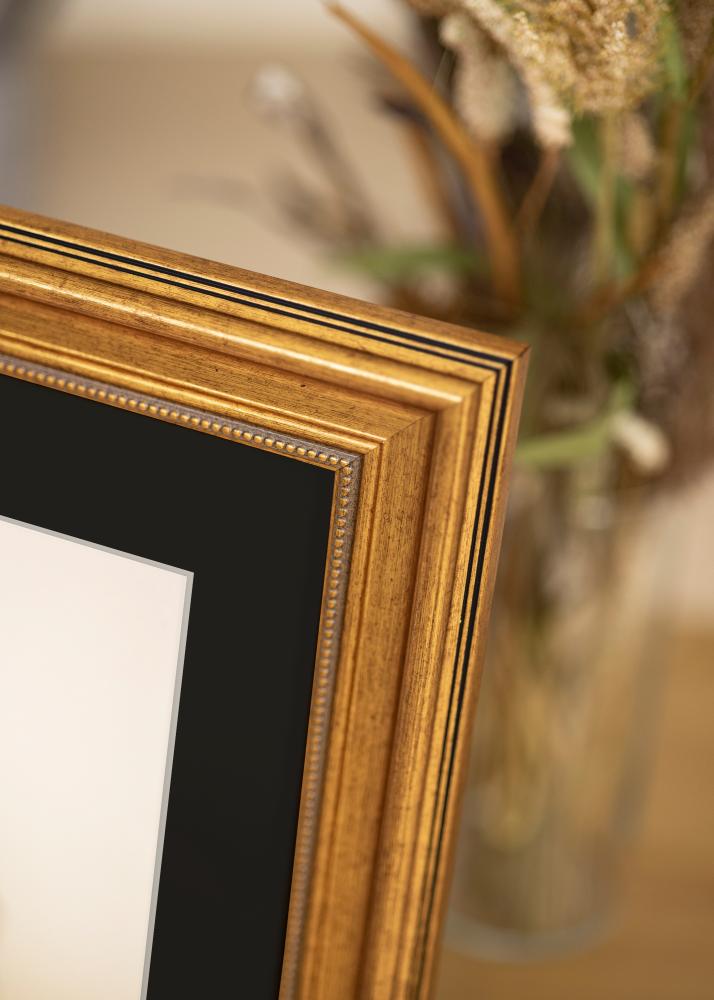 Kehys Rokoko Kulta 30x40 cm - Passepartout Musta 21x29,7 cm (A4)