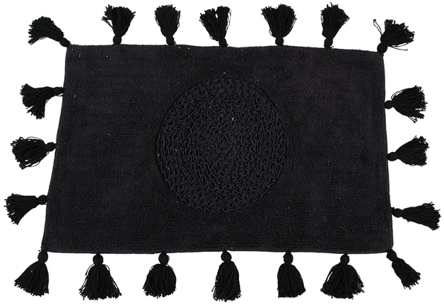 Kylpyhuoneen matto Fringes - Musta 50x80 cm