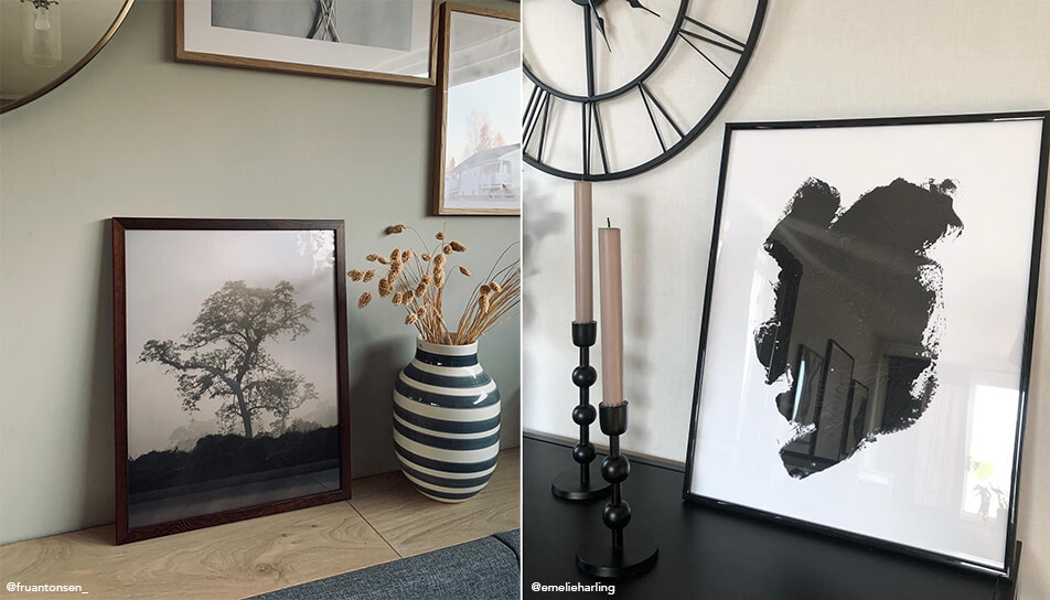 Taulut pystyssä olohuoneen piirongin päällä