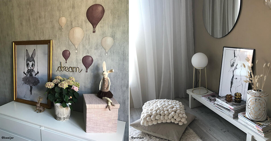 Kultakehys lastenhuoneessa – musta kehys olohuoneessa