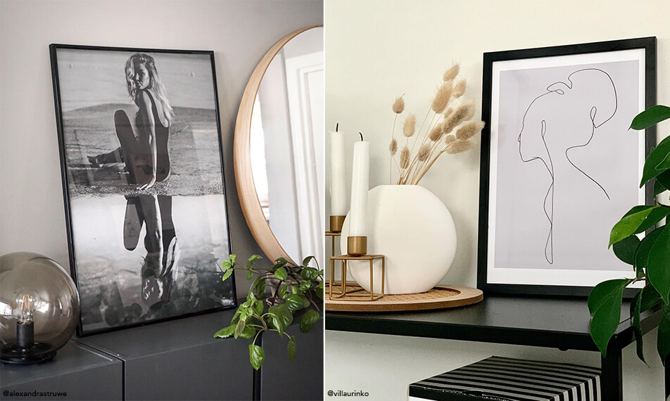 Tyylikäs sisustus – mustat kehykset ja viherkasvit