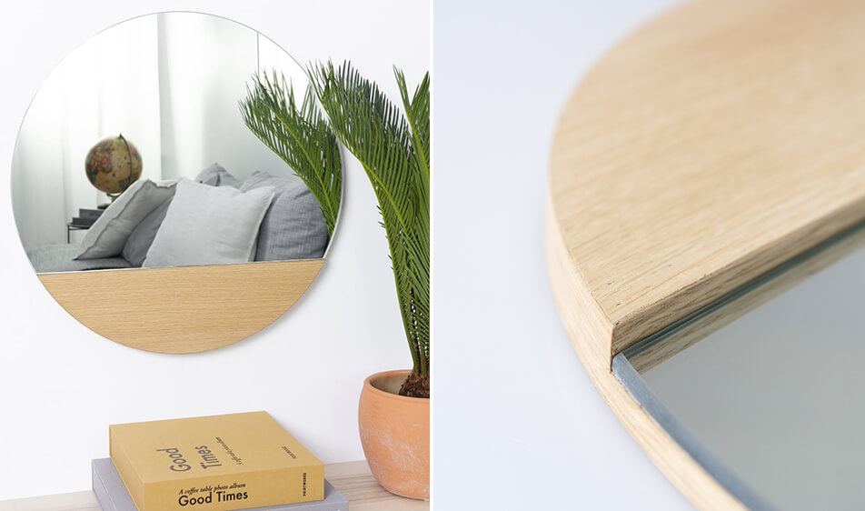 Pyöreä peili tammikehyksellä - erilainen peili