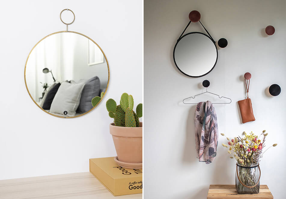 Pyöreät peilit - kullanvärinen peili - musta peili