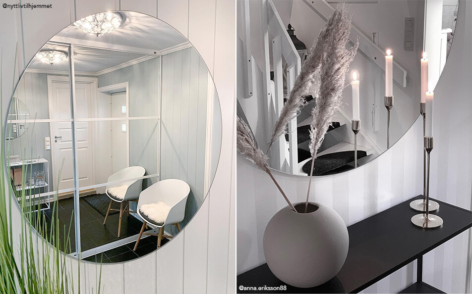 Sisustus eteisessä - pyöreät seinäpeilit