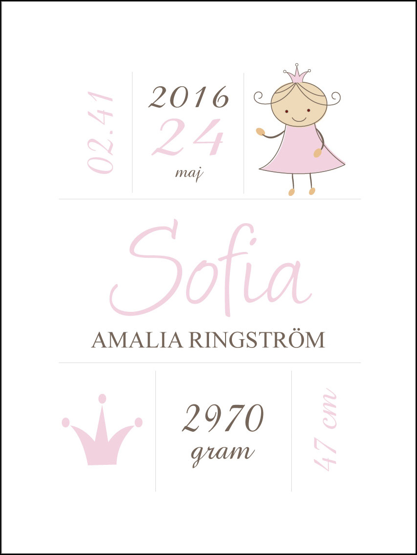 Princess Birth Poster Pink